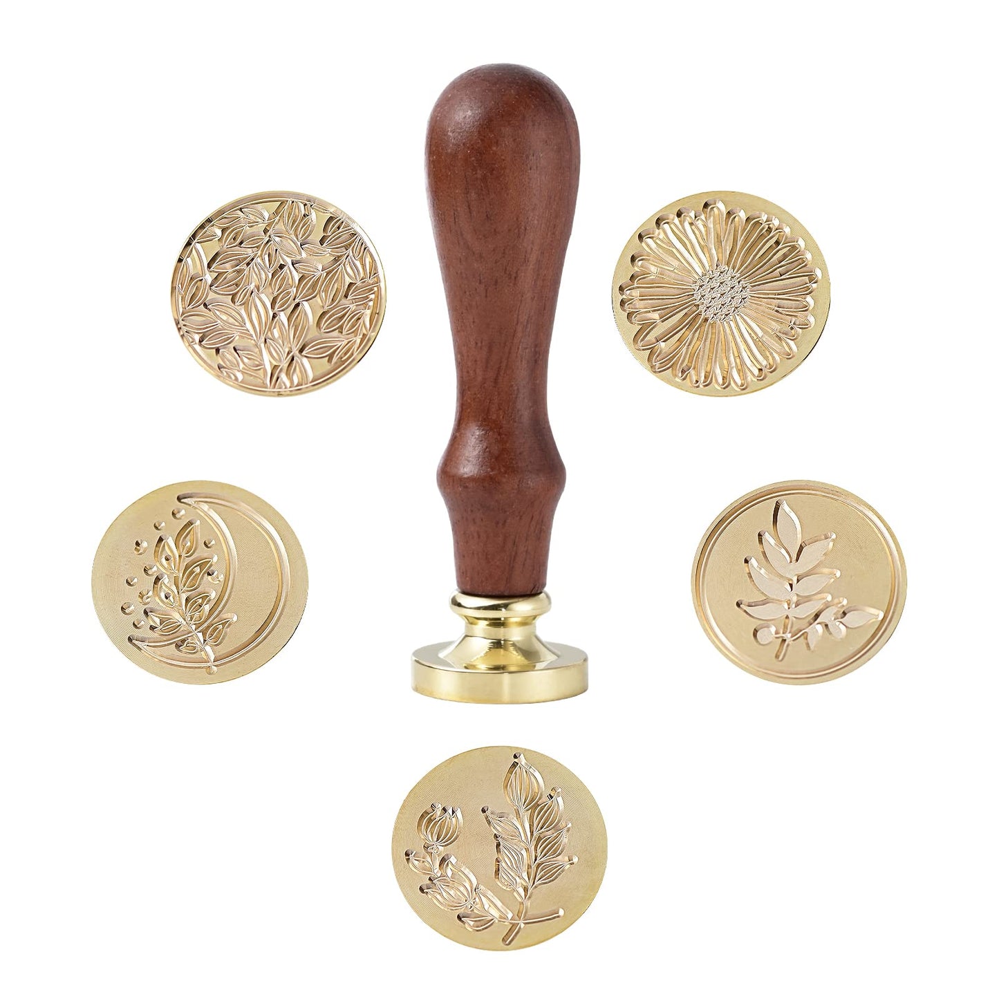 Wax Seal Stamp Set,Ailtuer 6 Pieces Plant Series Sealing Wax Stamp Heads + 1 Wooden Hilt, Vintage Seal Wax Stamp Kit with Gift Box (Plant Set)