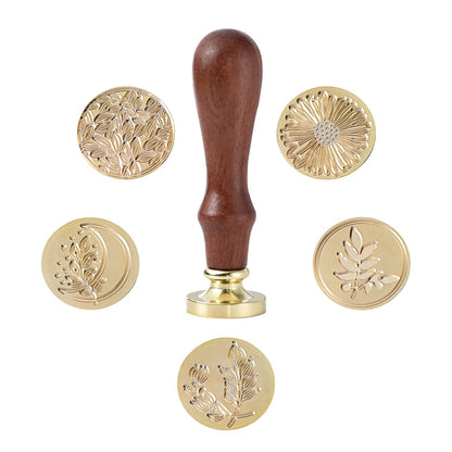 Wax Seal Stamp Set,Ailtuer 6 Pieces Plant Series Sealing Wax Stamp Heads + 1 Wooden Hilt, Vintage Seal Wax Stamp Kit with Gift Box (Plant Set)