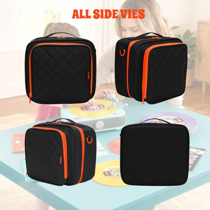 FURIMETY Records Toy Storage Bag Compatible with Fisher-Price Musical Toy Deluxe Rockin Record Player, Carrying Case with Accordion Album Pockets for kids record player, Black