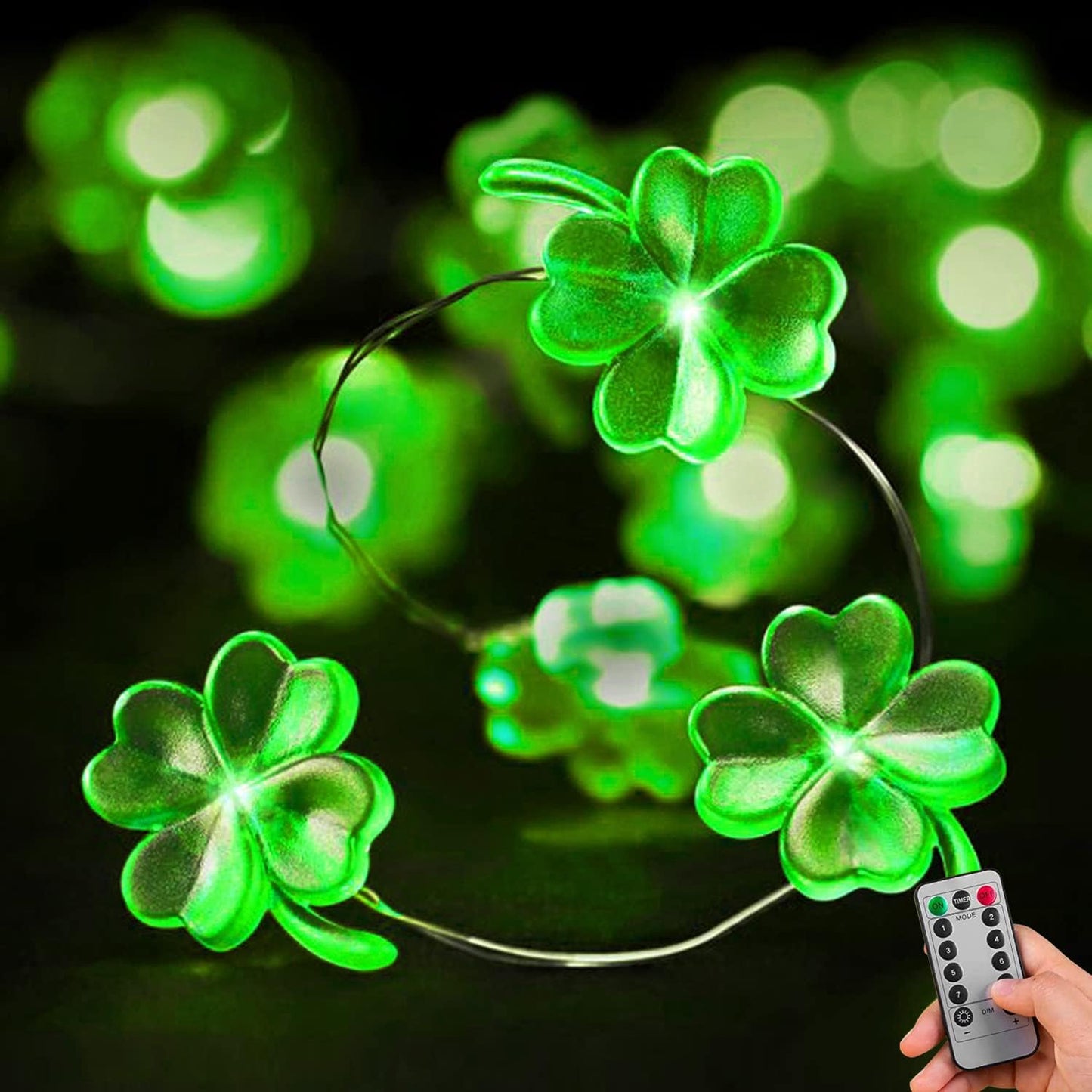 13 40 8 Yiaht St. Patrick's Day Lights Shamrock String Lights Battery Operated Feet LEDs Mode with Remote Lucky Clover