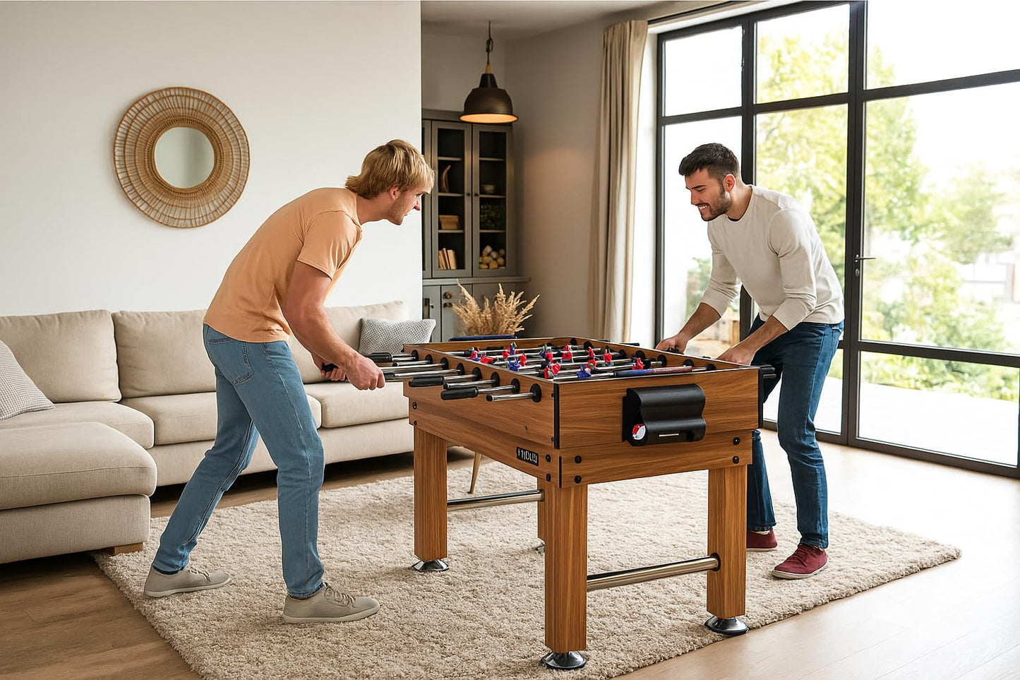 KICK Pentacle 55" 5-in-1 Multi Game Table (Brown) – Foosball, Billiards/Pool, Push Hockey, Shuffleboard & Bowling
