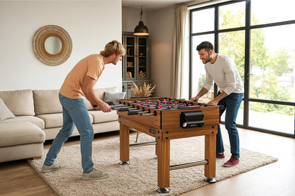KICK Pentacle 55" 5-in-1 Multi Game Table (Brown) – Foosball, Billiards/Pool, Push Hockey, Shuffleboard & Bowling