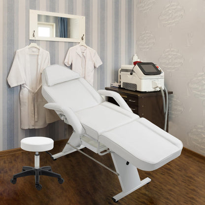 Geelife Massage Salon Tattoo Chair with Two Trays Esthetician Bed with Hydraulic Stool,Multi-Purpose 3-Section Facial Bed Table, Adjustable Beauty Barber Spa Beauty Equipment, White - Metal White -