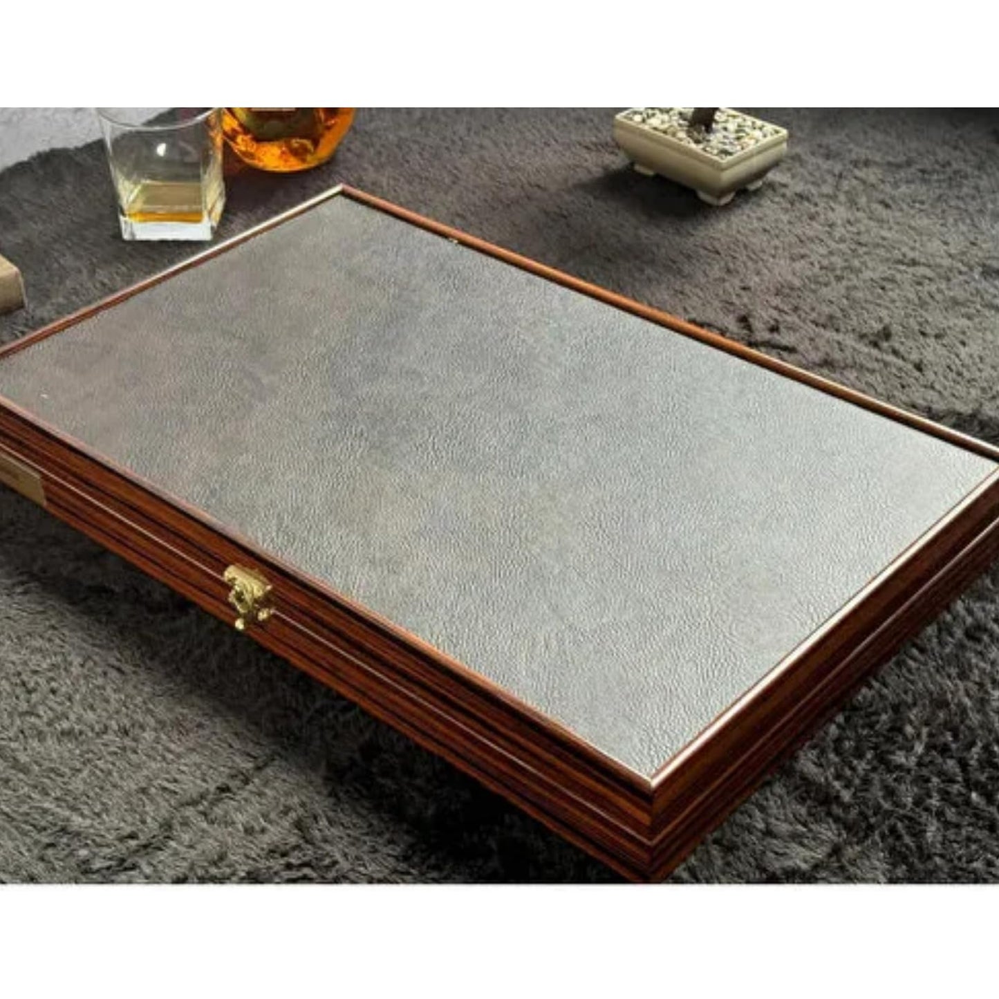 Turkish Backgammon Set for Adults, 19 Inch Luxury Ebony & Leather Backgammon Board, Premium Foldable Travel Game with Acrylic Checkers & Dice, Elegant Gift Choice for 2 Players