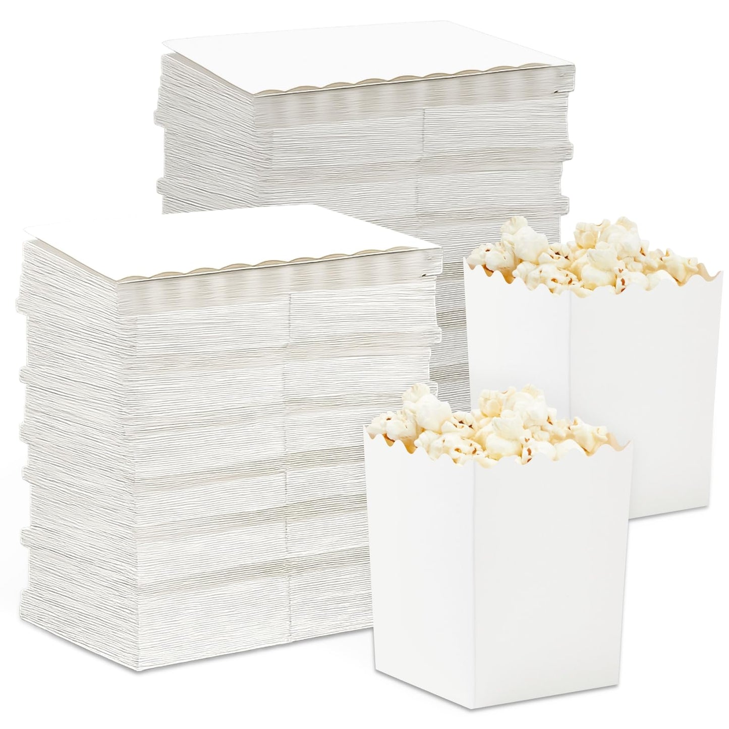 Juvale Mini Popcorn Boxes, 200 Pack Small Popcorn Containers for Party, Movie Night, Candy, Chips, Snacks – Scalloped Edge Disposable Popcorn Boxes for Popcorn Bar, Wedding, Carnival, Events - White