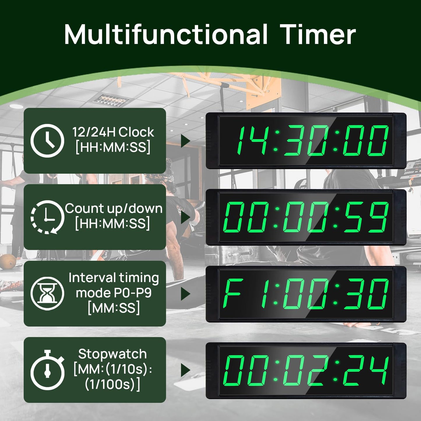 YZ Gym Timer Clock for Home Gym, Fitness Timer with Stopwatch Button, Large Digital Stopwatch Countdown Clock, 12/24H Digital Wall Clock, with Stand