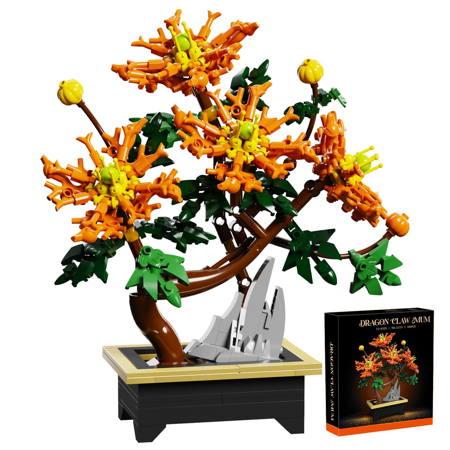 FNSJFYZS Chrysanthemum Building Set, Artificial Flower Bonsai Model Kit for Adults, Creative Botanical Collection, Home Office Desk Decor, DIY Craft Kit, Birthday Gifts (450 Pcs)