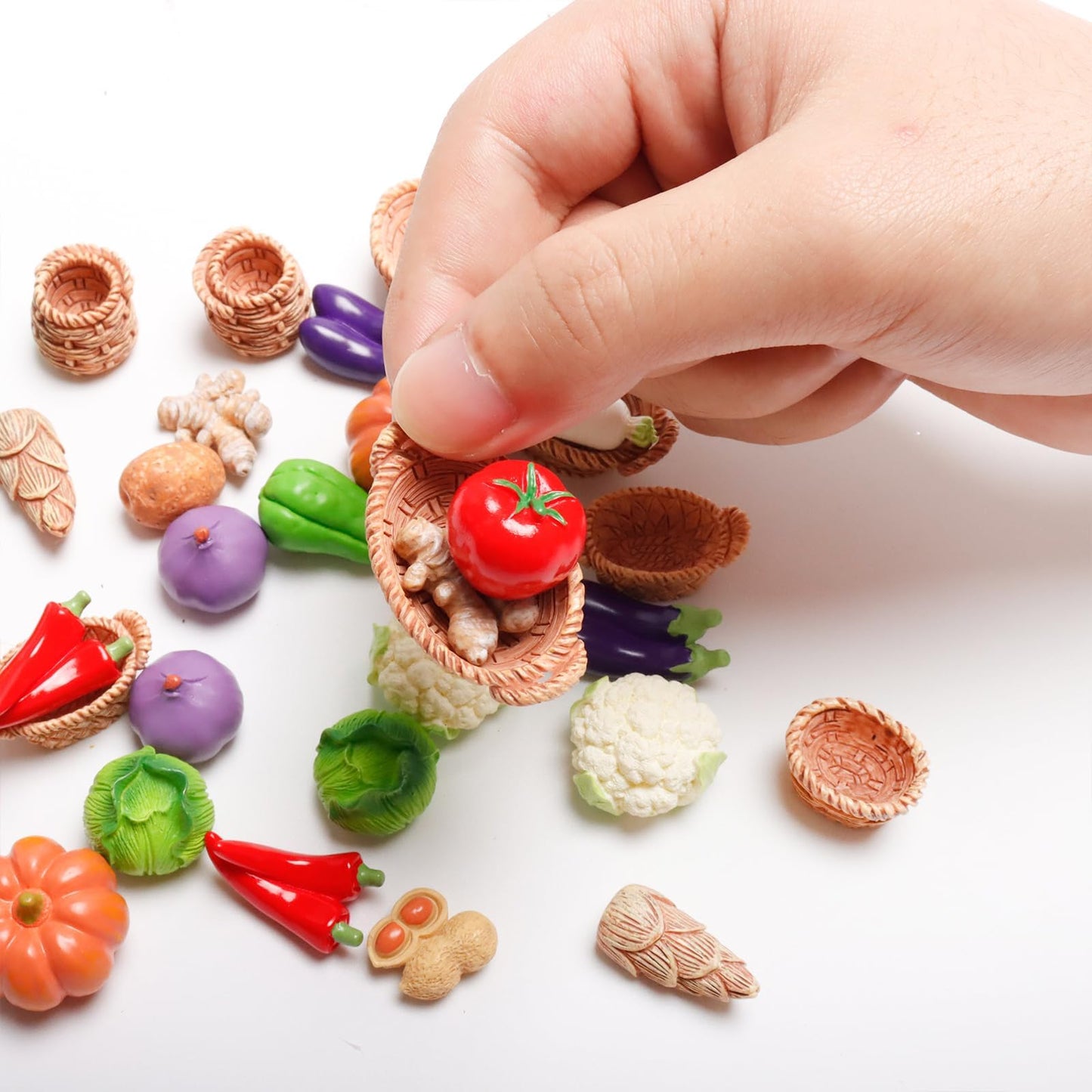 Exasinine 42 Pcs Miniature Food Mini Vegetables Figurines Miniature Baskets for Miniatures Food Kitchen Mini House Store