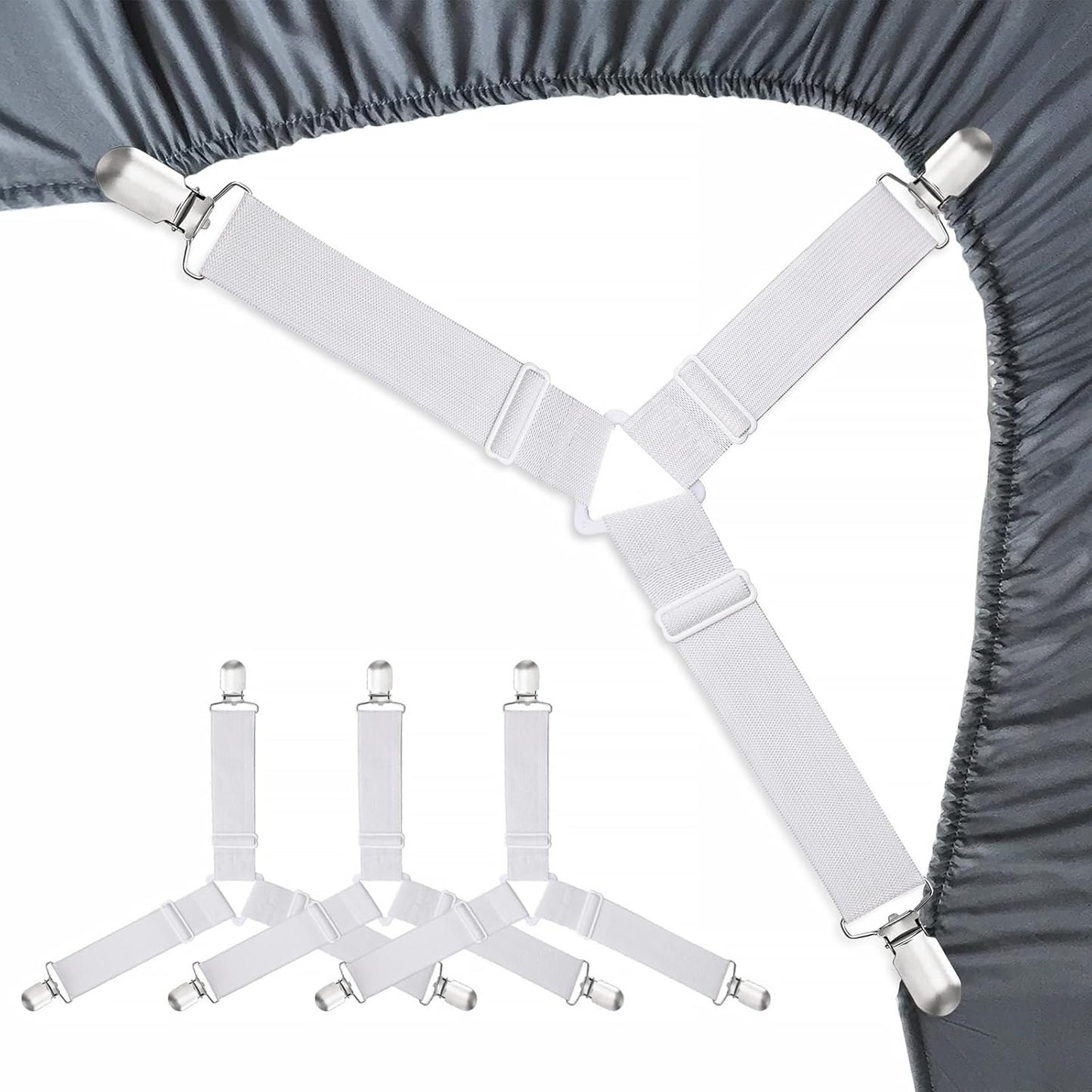 Bed Sheet Holder Straps - Fitted Sheet Keepers Fasteners, Elastic Adjustable Holders for a Wrinkle-Free Bed Sheet