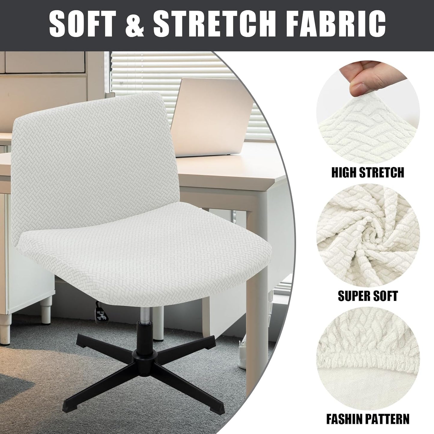 ele ELEOPTION Stretch Armless Chair Cover, White Weave Protector for Office Desk Chair, Home Furniture Slipcover