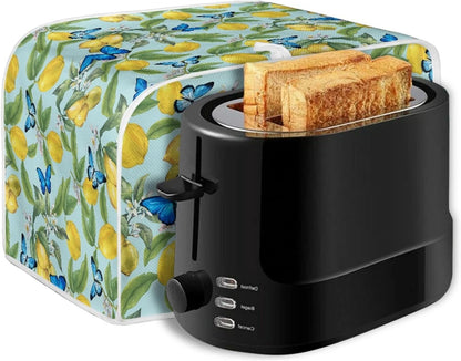Bulopur Blue Butterfly Lemon Printed Toaster Cover, 4 Slice Microwave Oven Dust Protection