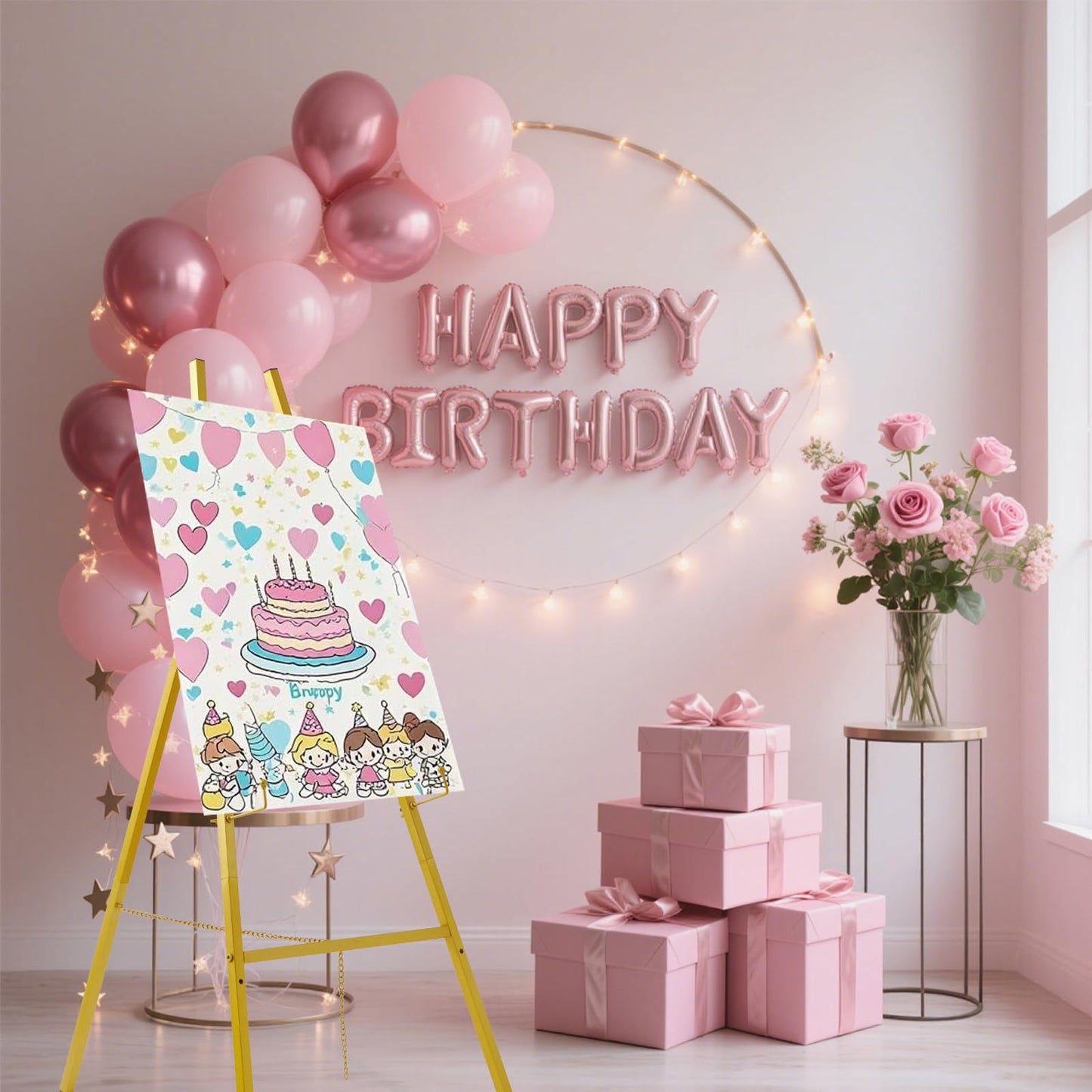 Fatilin 43.5" Gold Easel Stand for Sign, Heavy Duty Easel 4-Tier Adjustable Metal Floor Display Easel for Wedding Signs, Welcome Signs, Posters, Mirrors, Pictures, Art, Parties & Paintings