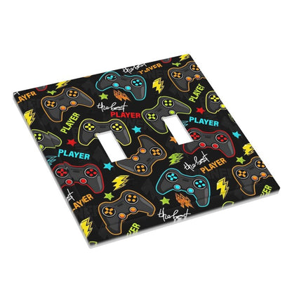 Kid Boys Gamer Gaming Game 2 Gang Double Toggle Light Switch Cover Electric Wall Plate Electrical Faceplate for Bathroom Home Living Room Jumbo Size Decor