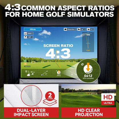 ZEALFEEL Golf Simulator Enclosure, 11x8FT Golf Net with HD Impact Screen & Side Barriers – Dual-Layer Impact Screen, Foam-Padded Frame, Indoor Cage Net for Home Garage Studio