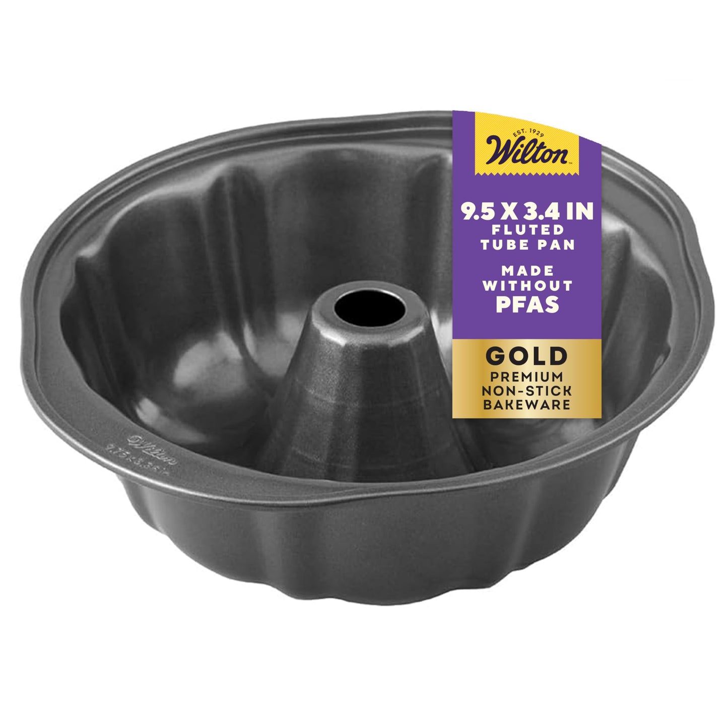 Wilton Gold Non-Stick 9.49 in Fluted Tube Cake Pan, Cold-Rolled Steel Bakeware, Made without PFAS, Packaging May Vary