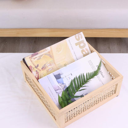 YRMT Wood Storage Crate Basket - Rustic Wooden Container for Organizing, Decorative Bamboo Box with Handles 11.4" x