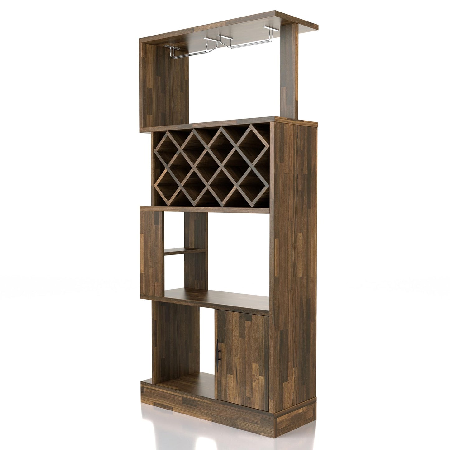 24/7 Shop at Home Arlo Transitional Multi-Storage Wood Wine Cabinet with Stemware Racks for Kitchen Dining Room, Bar, 69", Light Hickory Brown