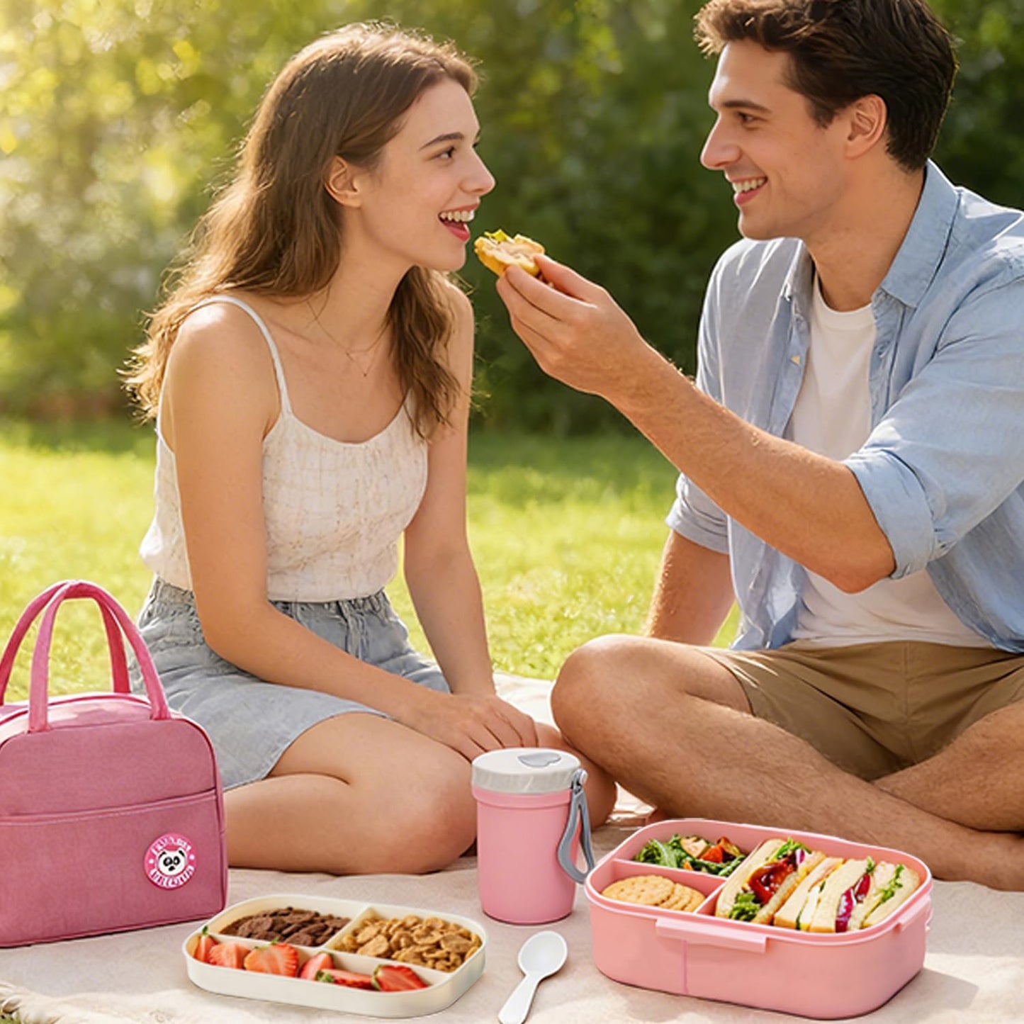 ROMAWARE Lunch Box For Women, Bento Box Adult With 2-Tier Container, Lunch Bag, Sauce Pod, Utensil Set. Lunch Containers, Salad Container. BPA-Free, Microwave/Dishwasher Safe (Pink)