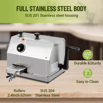 Commercial Sugarcane Juice Extractor with Stainless Steel 3-Rollers, 110 LBS/Hour High Output Sugarcane Press, Large 2.4 Inch Professional Juice Machine for Juice Bars, Restaurants & Home Use, Durable