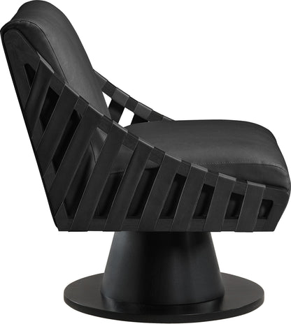 Meridian Furniture 33002Black Millwin Collection Art Deco Swivel Accent Chair with Rich Black Vegan Leather, Black Finish, Solid Wood Frame and Base, 28" W x 30" D x 32.5" H, Black