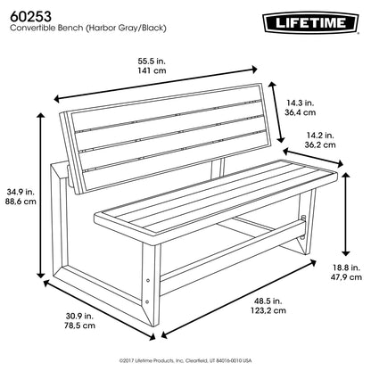 LIFETIME 60253 Outdoor Convertible Bench, 55 Inch, Harbor Gray