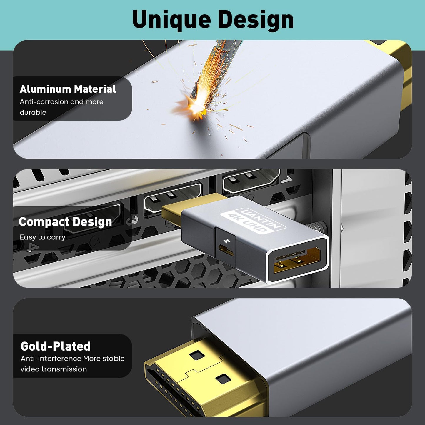 UANTIN HDMI to DisplayPort Adapter (4K 60Hz,1080p 120Hz) Uni-Directional HDMI (Source) to DP (Screen) Converter Male to Female for PC,Laptop,AMD,NVIDIA,PS5,Xbox and More - 1 Pack