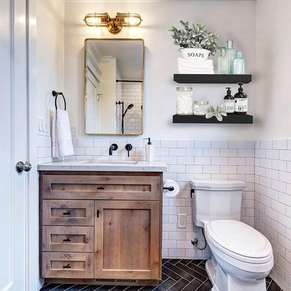 QEEIG Floating Bathroom Shelves - Wall-Mounted Farmhouse Decor | Set of 2, 15.7" x 6.7", Black