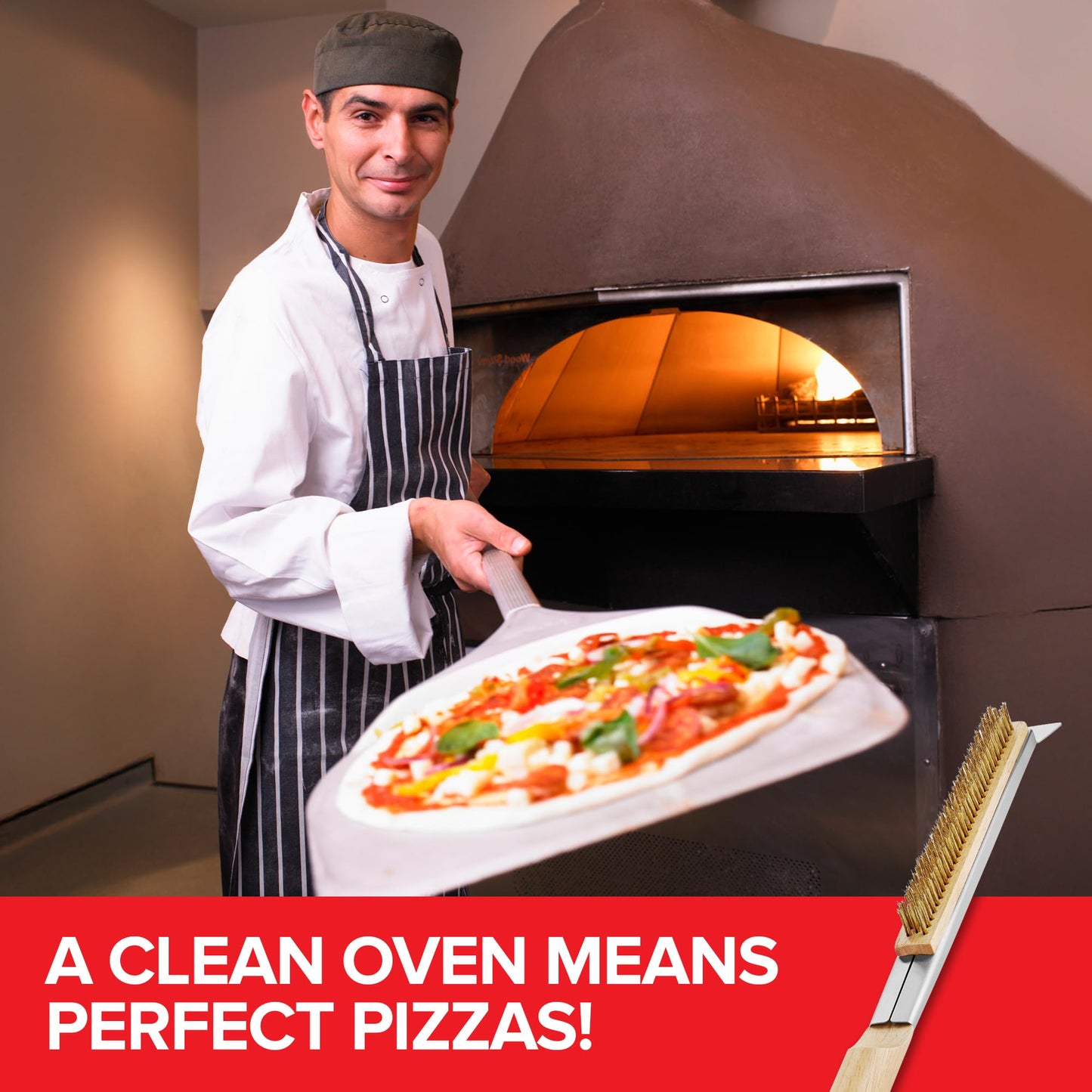 Essential Pizza Oven Accessories Kit- Includes Extra-Long Wooden Handle, 2 Brush Heads with Stainless Steel, Heat-Proof Bristles- + Slicer & Server |Works on Gozney, Blackstone & Pizza Ovens