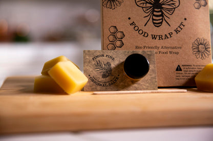 Made in USA DIY Pre Mixed Beeswax Wrap KIT- Made with Pine Resin, Beeswax & Jojoba Oil - Beeswax Wraps for Food- Make Your Own 6 Bees Wrap Sheets with 5 ml Pinon Salve for Sticky Fingers Square Shape