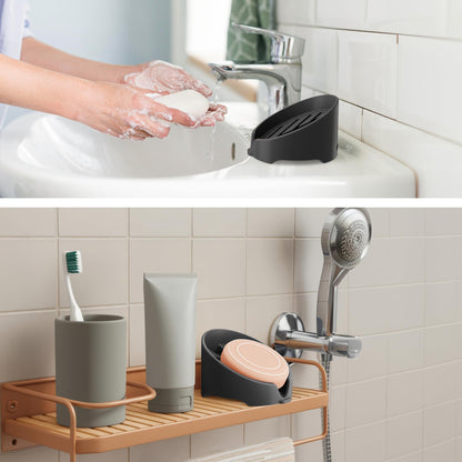 NiHome Silicone Sponge Holder Compatible with Scrub Daddy Mommy Sponges for Kitchen & Bathroom, Auto Draining Organizer, Holds Multiple Sponges & Cleaning Tools, Food-Grade, Dishwasher Safe (Black)