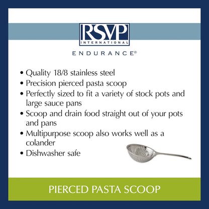 RSVP International Endurance Kitchen Collection, Pierced Straining Tools, Pasta Scoop, 18/8 Stainless Steel