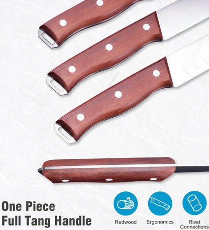 Naitesen 3PCS Professional Brisket Carving Knife Set, Butcher Knife, Very Sharp Meat Knives for BBQ Slicing Cutting Full Tang Rosewood Handle High Carbon Steel, Gifts for Men Women