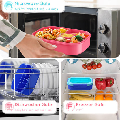 TIME4DEALS Bento Box Kid Adult Lunch Box 2 Pack, Leakproof Bento Lunch Container 4 Compartment Bento-Style Lunchbox with Utensil Set, On-the-Go Meal and Snack Packing for School, Work, Picnic