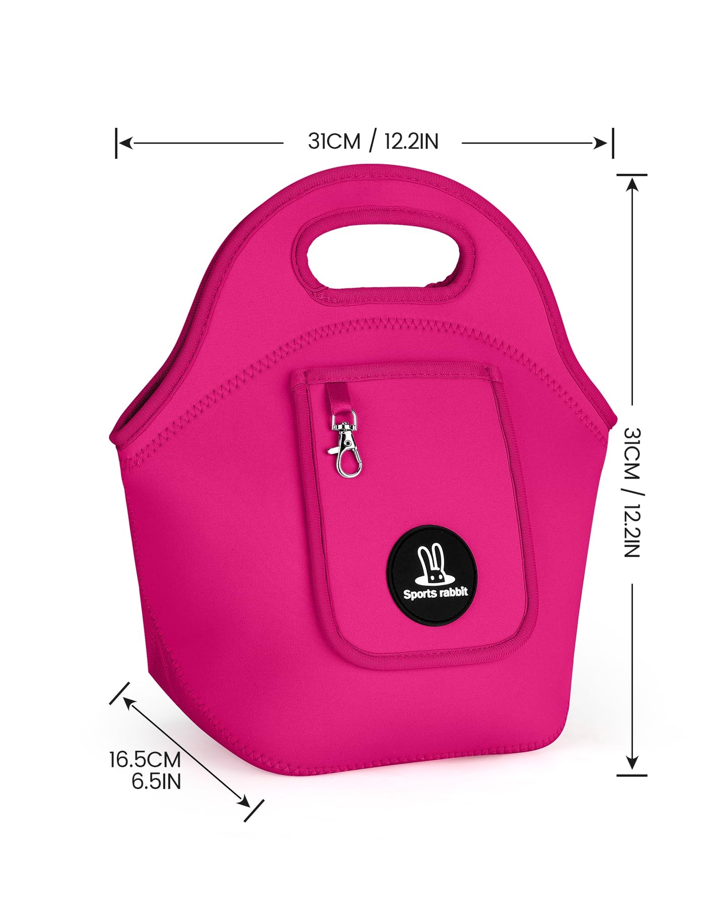 Sports rabbit Small Neoprene Lunch Bags for Women & Adults - Insulated Reusable Lunch Tote, Soft Foldable Lunch Box, Water-Resistant & Machine Washable Cooler Bag for Work, Travel, Picnic (Rose Red)