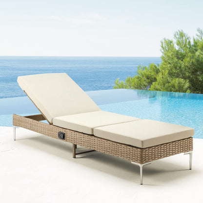 HOMREST Outdoor Chaise Lounge Chair Set of 2, Patio Wicker Lounge Chairs with Adjustable Backrest, Rattan Pool Sunbathing Chaiser with Removable Cushion (Khaki)