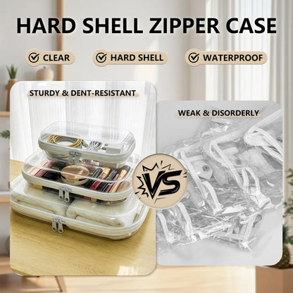 Dimore Ultimate Organizer Kit - 9 Pack Clear Hard Shell Zipper Case (3 Large + 3 Medium + 3 Small) Multi-Size Set, Complete Storage Solution for Makeup, Crafts, Toys, Electronics