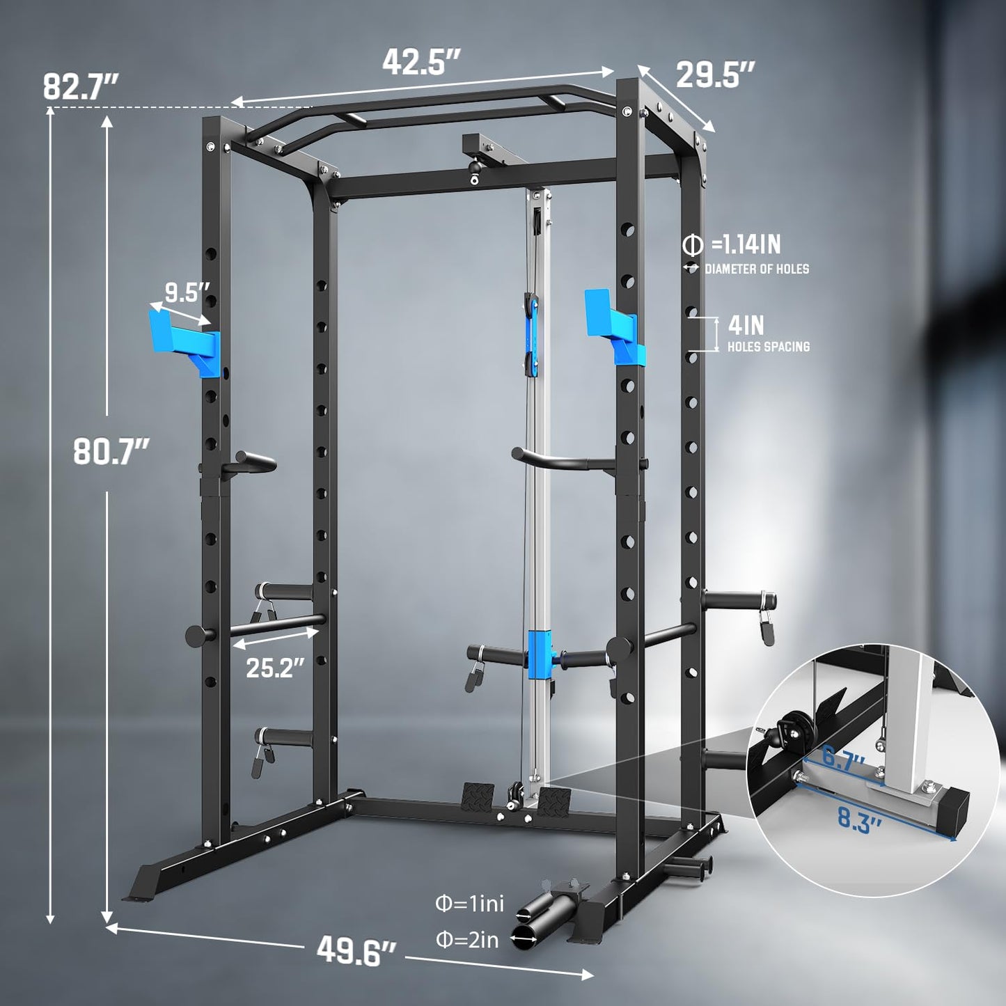 ULTRA FUEGO Power Cage, Multi-Functional Power Rack with J-Hooks, Dip Handles, Landmine Attachment and Optional Cable Pulley System for Home Gym