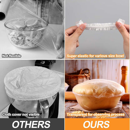 200PCS Reusable Elastic Bowl Covers for Bread Proofing, Sourdough Baking Cover, Stretchable Plastic Wrap for Storage