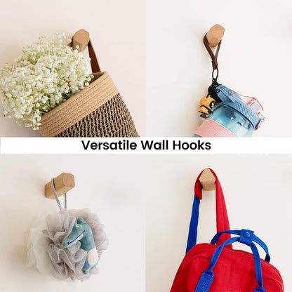 cuwuu's Modern Wood Wall Hooks, 4 Pack Natural Wooden Coat Hooks for Bathroom Entryway