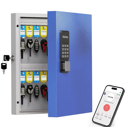 WeHere 32-Key Smart Key Lock Box with Key Management App(Track Key Borrow/Return), Keypad, Bluetooth & WiFi Unlock (Sold Separately), Wall-Mount Commercial Key Cabinet for School, Rental, Office