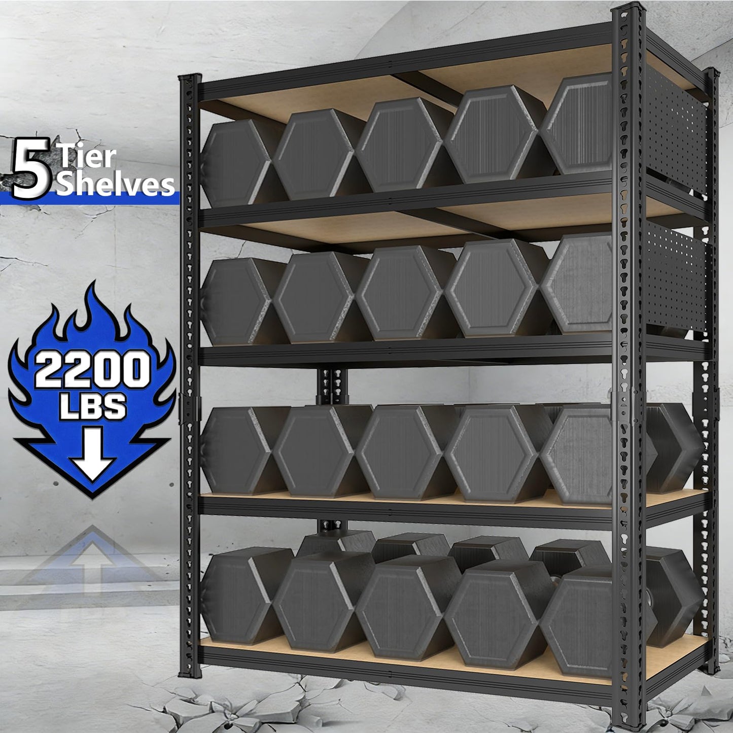 ZEUKMXOO 40''W Garage Storage Shelves, Storage Racks Shelving Units, Storage Shelves Heavy Duty, Adjustable Metal Shelves with 2 Pegboards for Basement, Warehouse, Pantry, Closet, Kitchen, 2200 LBS