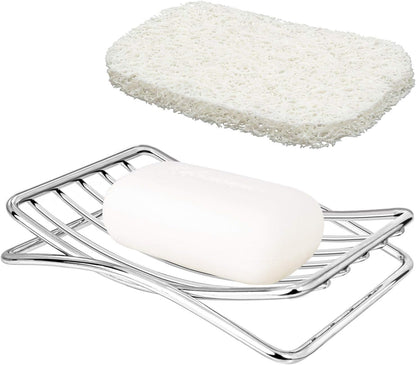 Stainless Steel Soap Dish - Self-draining Bar Soap Holder for Shower & Bathroom, Easy Cleaning Quick Dry with White