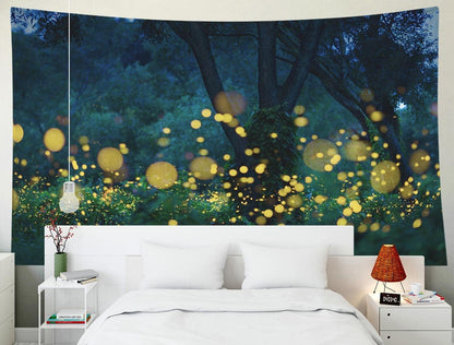 EMMTEEY Fantasy Tapestry Lampyridae Night Trees Lightning Bugs Wall Tapestry 80X60 for Friends Families
