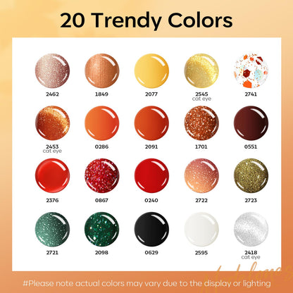 modelones 24PCS Gel Nail Polish Set, Fall Winter Cat Eye Shimmer Gel Polish Kit Soak Off with Glitter, Glossy and Matte Top Base Coat DIY Manicure at Home