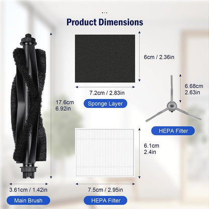 Accessories Kit for eufy L60 / L50 Vacuum Robot, Replacement Parts Include 2 Roller Brushs, 8 HEPA Filters, 8 Side Brushs, 4 screws, 1 Clean Tool and 1 screwdriver