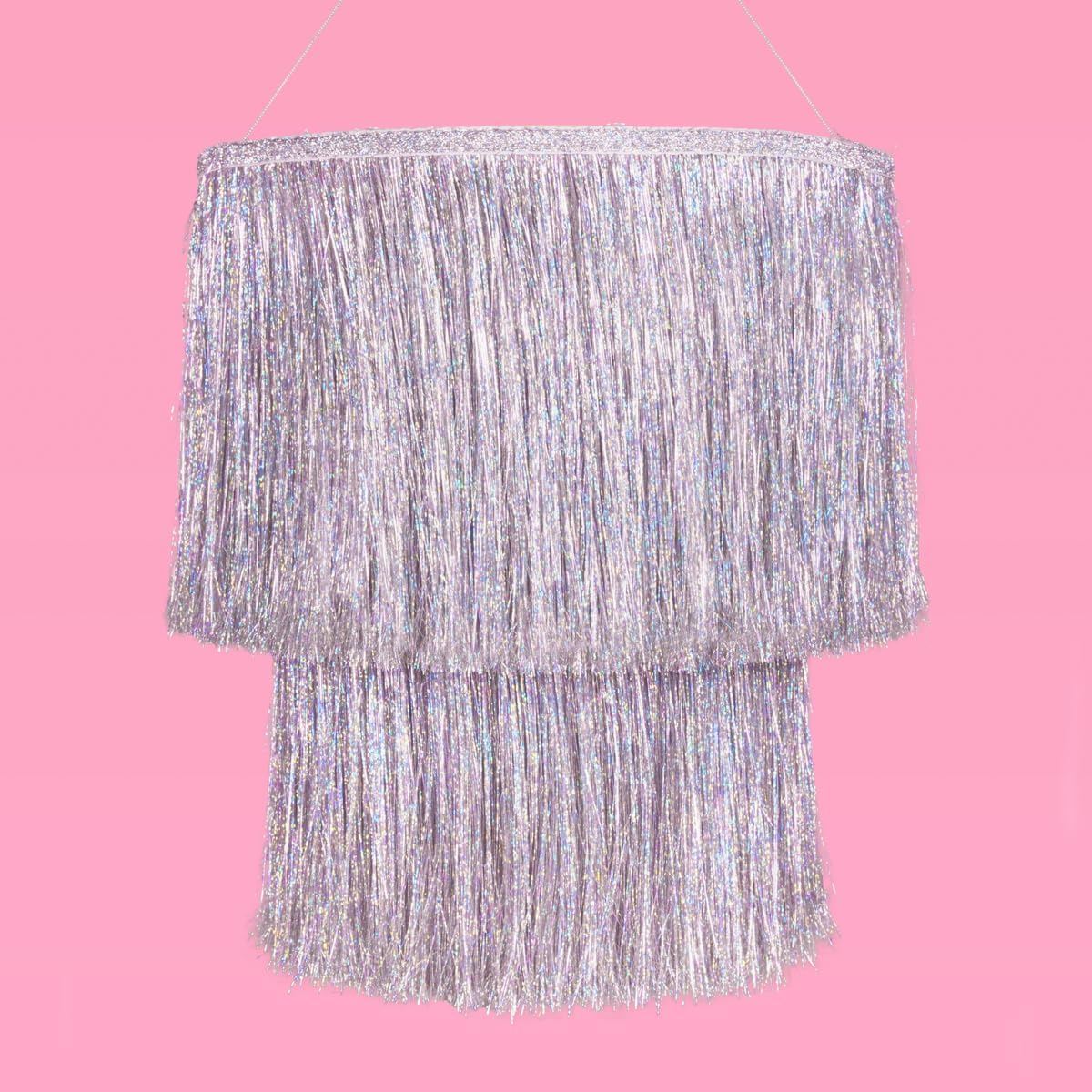 16" xo, Fetti Fringe Tinsel Chandelier - Iridescent Silver Foil, | Bachelorette Party Decorations, Birthday Photo Booth