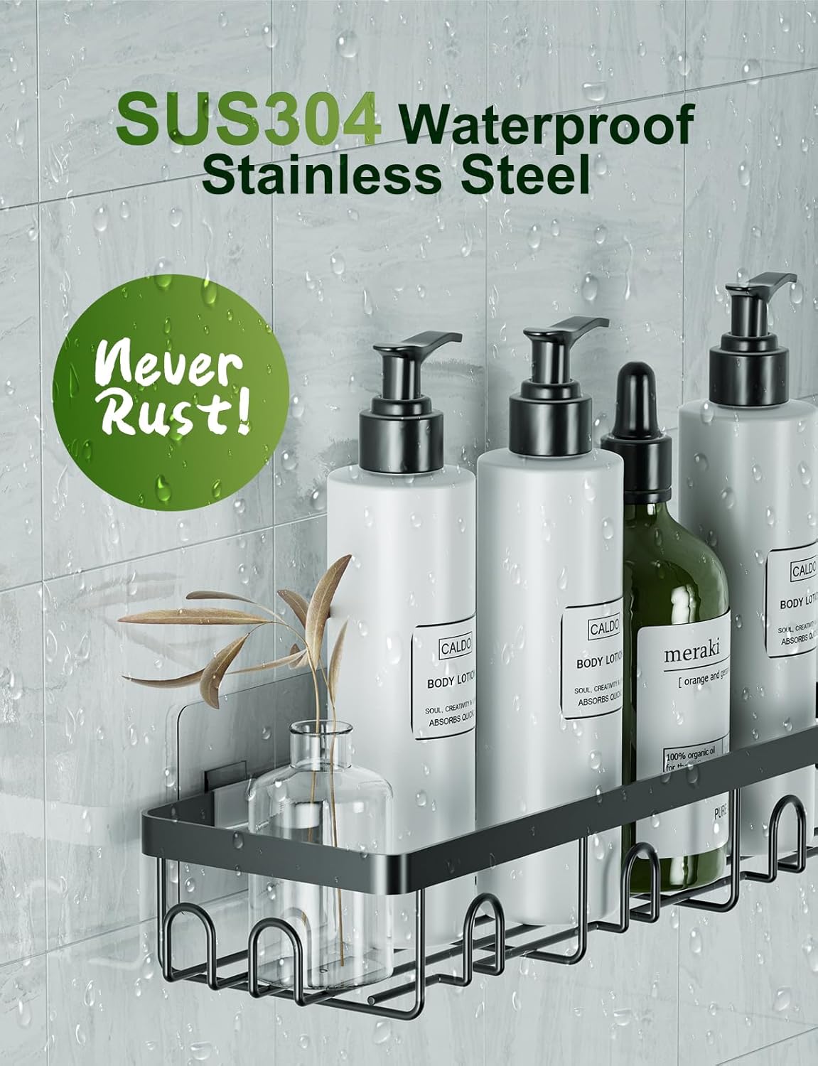 GVY Shower Caddy 5 Pack, Adhesive Organizer Bathroom Shelves, Rustproof Storage for Home Decor, No Drilling Shower