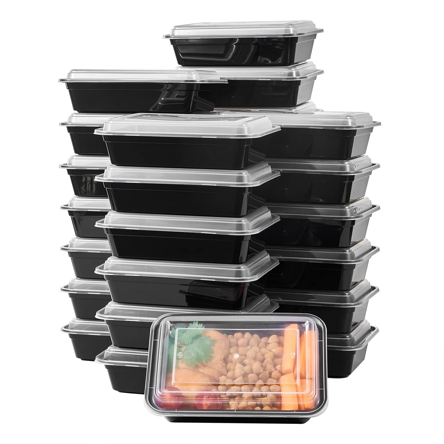 FULIGN 24 oz Meal Prep Containers With Lids Reusable 50 Pack Extra-thick Plastic Food Storage Black Disposable To Go Lunch Box BPA Free Stackable Microwave Dishwasher Freezer Safe