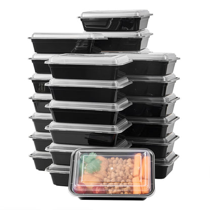 FULIGN 24 oz Meal Prep Containers With Lids Reusable 50 Pack Extra-thick Plastic Food Storage Black Disposable To Go Lunch Box BPA Free Stackable Microwave Dishwasher Freezer Safe