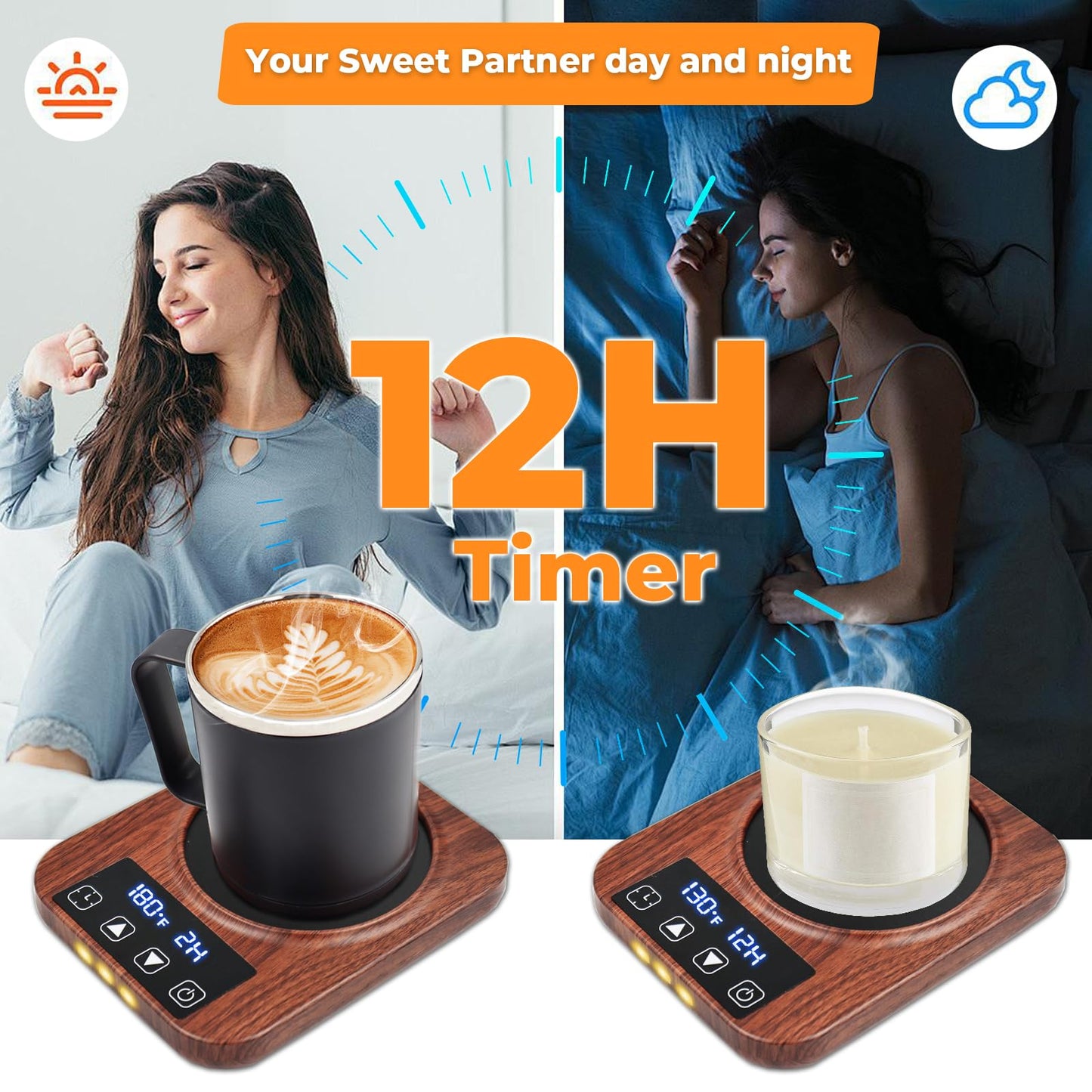 Coffee Mug Warmer - Candle Warmer, 9 Temp Coffee Cup Warmer for Desk Auto Shut Off, 1-12H Timer Smart Electric Beverage Warmer, Candle Warmer Plate Candle Melter, Heated Coffee Mug, Charging Coaster